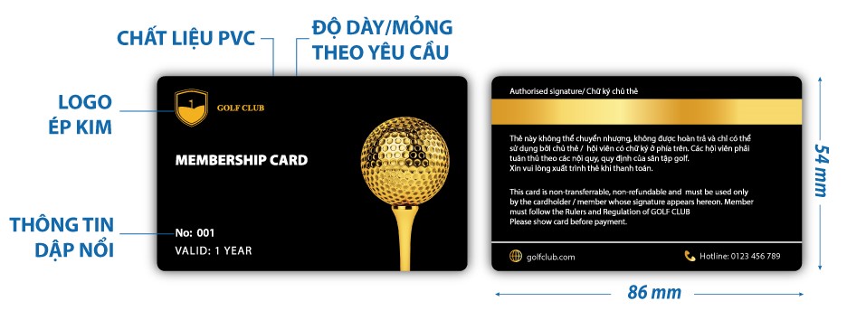 member card in ép kim dập nổi nôi dung