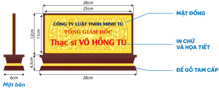 làm bảng chức danh đế gỗ mặt đồng