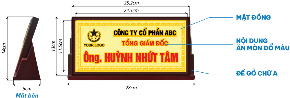 biển tên chức danh mặt đồng ăn mòn chữ nổi