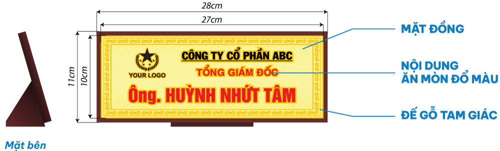 bảng tên gỗ để bàn mặt đồng ăn mòn cao cấp