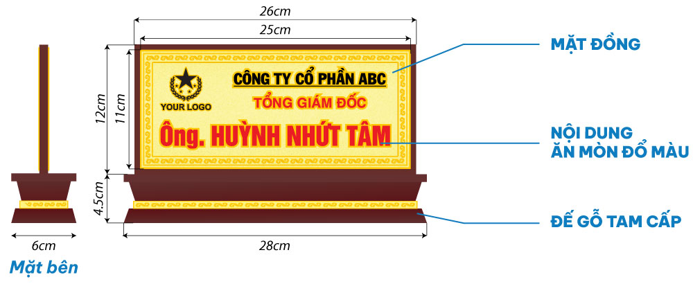 bảng chức vụ công ty đế gỗ tam cấp mặt đồng ăn mòn