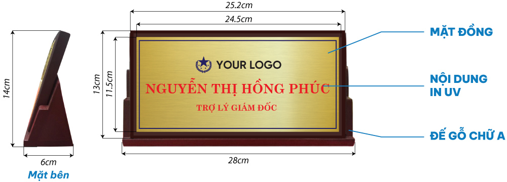 biển tên chức danh mặt đồng in uv