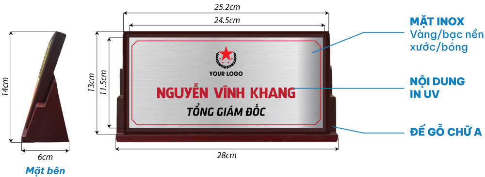 biển tên chức danh mặt inox