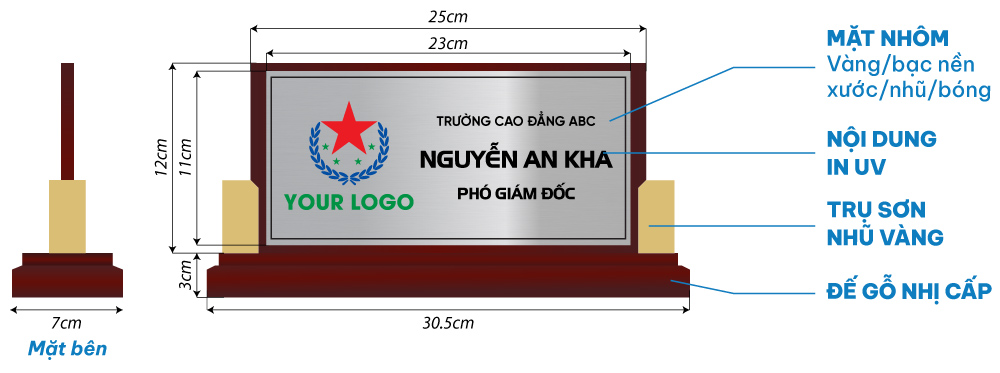 bảng chức danh cao cáp gỗ nhôm in uv