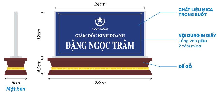 kệ chức danh mica đế gỗ