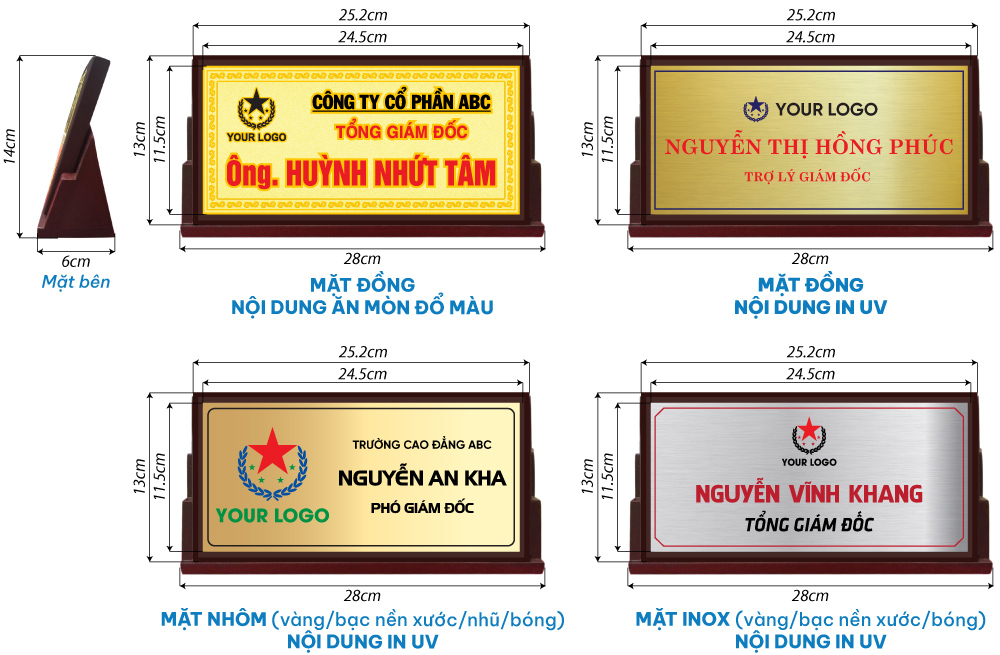 thiết kế bảng chức danh đế gỗ chữ A