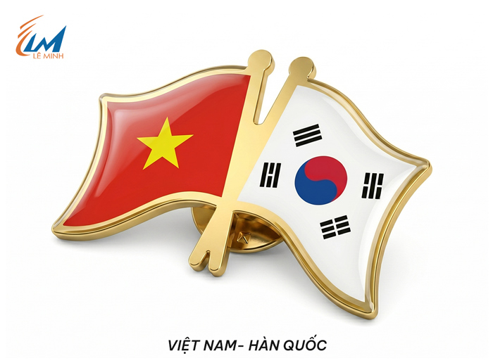 huy hiệu cờ hợp tác Việt - Hàn mạ vàng