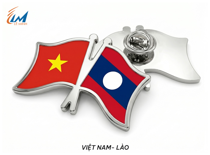 huy hiệu lá cờ, pin cài áo đại sứ quán Việt - Lào