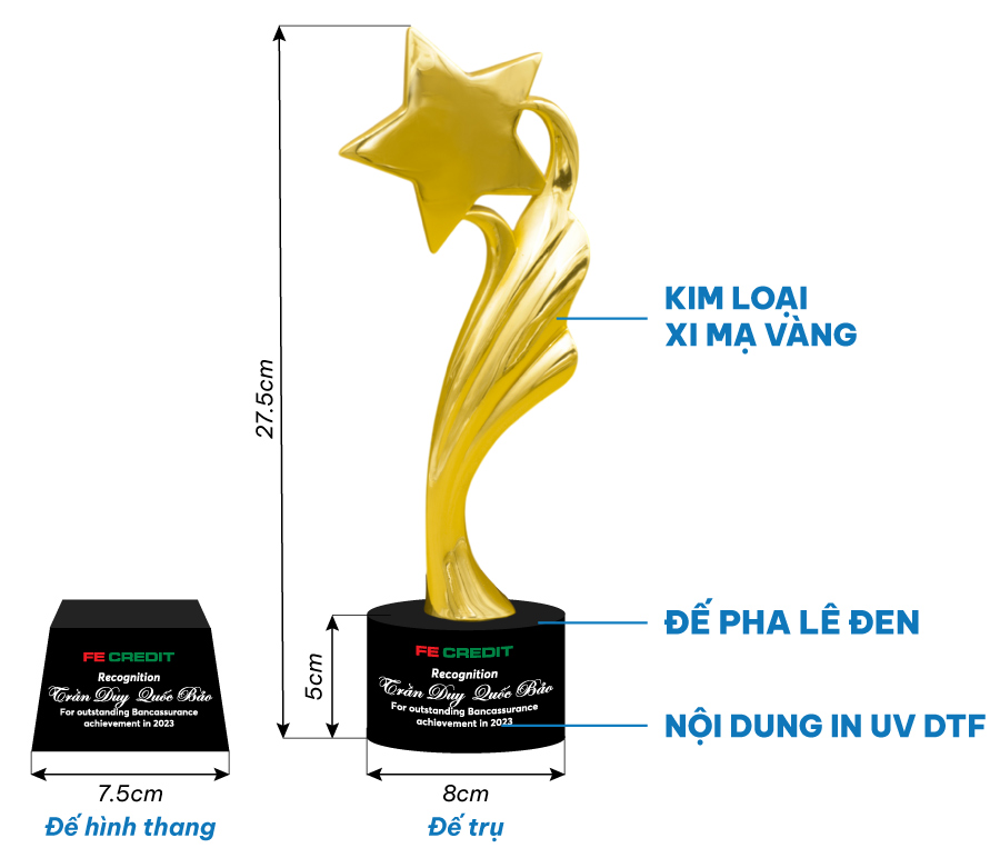 cúp kim loại mạ vàng