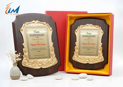 Kỷ niệm chương gỗ đồng khung poly đứng