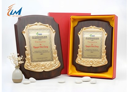 Kỷ niệm chương gỗ đồng khung poly đứng